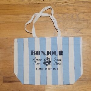 Sezane Bonjour Blue Striped Tote Bag